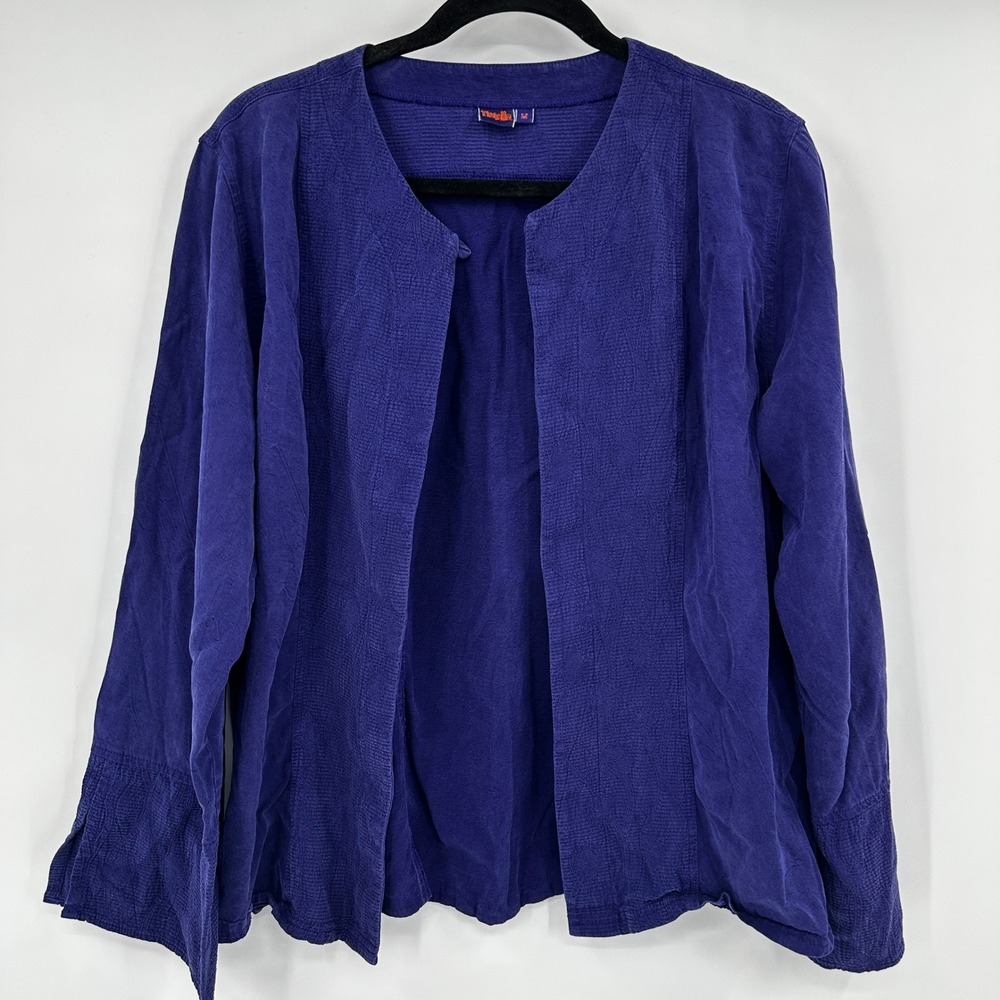Tianello Purple Tencel Cotton Textured Open Front Jacket Top Womens Size Medium